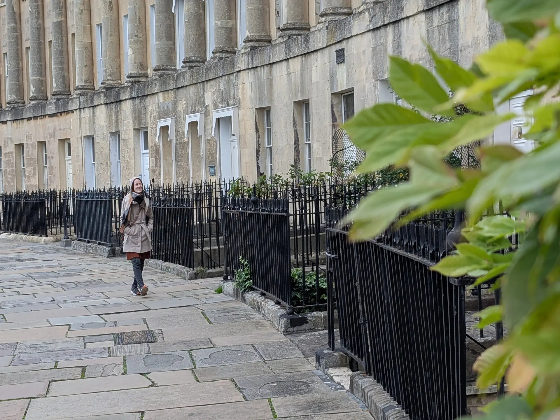 Gina walking in front of the Royal Crescent