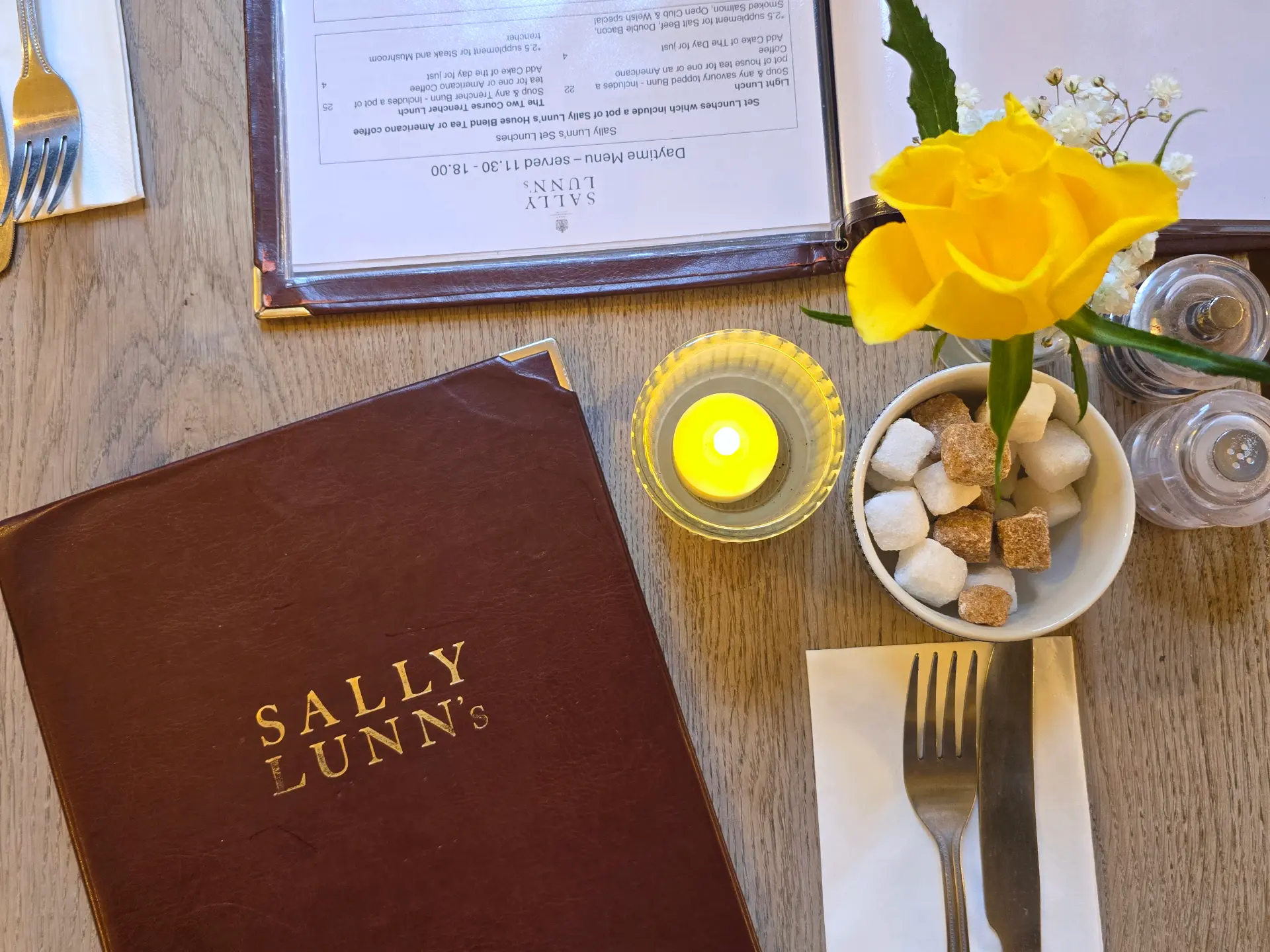 Table and menu prepared in Sally Lunn's restaurant