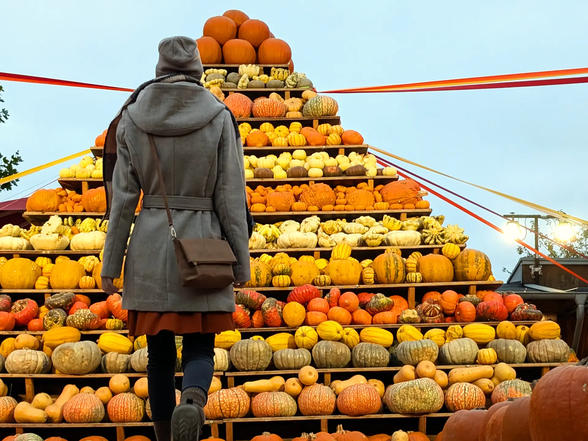 Gina Walking Towards the Pumpkin Pyramid
