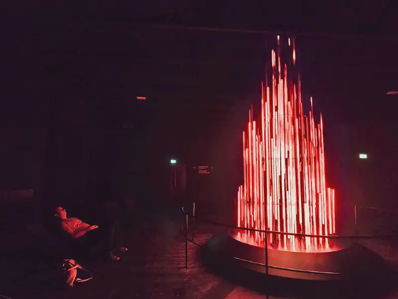 Artificial campfire made of red light rods