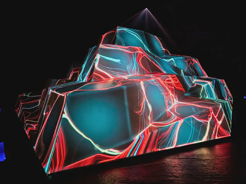 POLYGON PLAYGROUND glowing red and blue