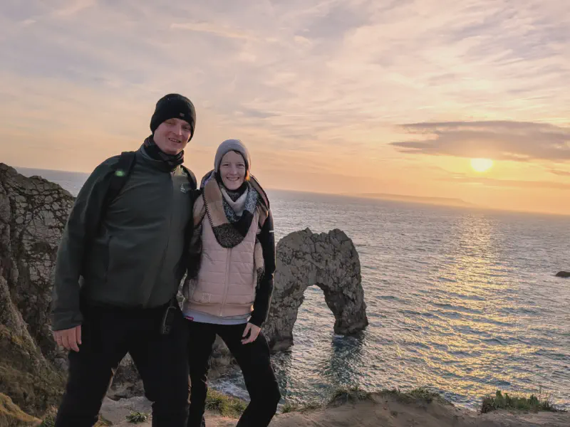 Us, happy at the Durdle Door viewpoint