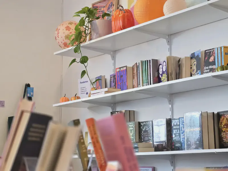 Cosy bookshelves in the Sisu Café